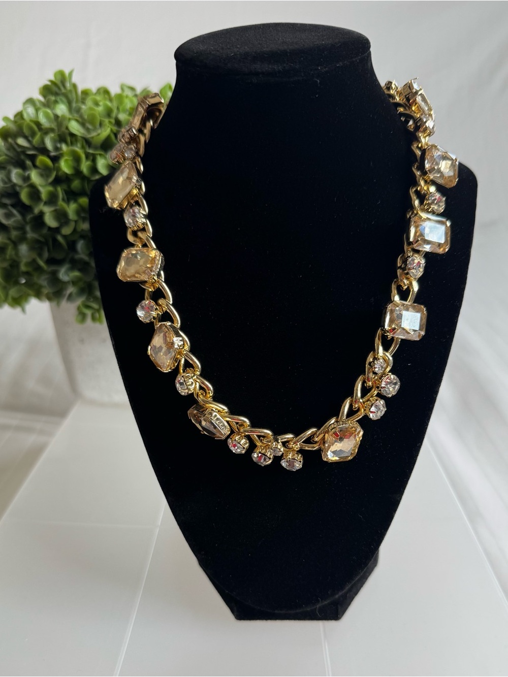 Gold-tone Crystal Chain Necklace - Women's Statement Jewelry
